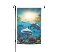 Drapeau de jardin double face imprimé dauphins, tortue de mer, requin, pieuvre, corail, décoration de jardin, intérieur et extérieur, 30,5 x 45,7 cm