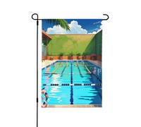 Drapeau de jardin double face imprimé flamant rose et piscine - Bannière de vacances à suspendre pour décoration de cour 31,8 x 45,7 cm