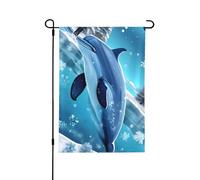 Drapeau de jardin double face imprimé hiver le dauphin - Bannière de vacances à suspendre pour décoration de cour, panneau de bienvenue 71,1 x 101,6 cm