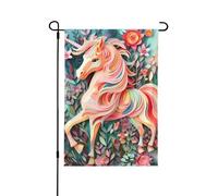 Drapeau de jardin double face imprimé licorne rose en papier découpé - Bannière de vacances à suspendre pour décoration de cour 31,8 x 45,7 cm