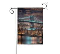 Drapeau de jardin double face imprimé New York Manhattan Bridge Night - 30,5 x 45,7 cm - Pour anniversaire, mariage, vacances, cour - Décoration extérieure