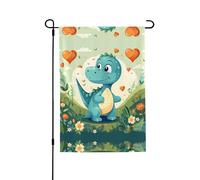 Drapeau de jardin double face imprimé petit dinosaure dans l'herbe verte (71,1 x 101,6 cm), drapeau de bienvenue pour les vacances saisonnières, décoration extérieure
