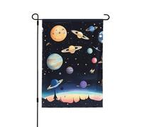 Drapeau de jardin double face imprimé Saturne Jupiter Terre - Bannière de vacances à suspendre pour décoration de cour 31,8 x 45,7 cm