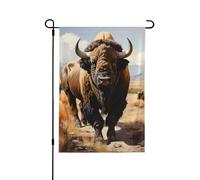 Drapeau de jardin double face imprimé troupeau de bisons d'Amérique du Nord - Bannière de vacances à suspendre pour décoration de cour 31,8 x 45,7 cm