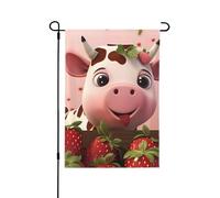 Drapeau de jardin double face imprimé vaches et fraises - Bannière de vacances à suspendre pour décoration de cour 31,8 x 45,7 cm