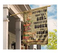 Drapeau De Jardin Double Face Jardin Signe Drapeau De Décoration Décoration Pour Pelouse Maison Balcon Il Était Une Fois Une Fille Qui Aimait Les Livres Et Les Corgis. S