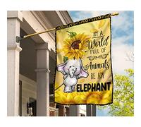 Drapeau De Jardin Double Face Jardin Signe Drapeau De Décoration Décoration Pour Porche Pelouse Maison Un Éléphant Mignon Et Des Tournesols Dans Un Monde Rempli D'Animaux. Sois Un Éléphant. M