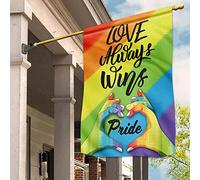 Drapeau De Jardin Double Face Jardin Signe Drapeaux De Vacances Décoration Pour Balcon Porche Pelouse L'Amour Triomphe Toujours. Cœur Fait Main Pour Le Mois De La Fierté Lgbt. M