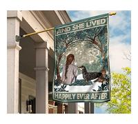 Drapeau De Jardin Double Face Jardin Signe Supérieure Drapeau De Décoration Tableau Ancien Représentant Une Jeune Fille Avec Un Teckel. Et Ils Vécurent Heureux Pour Toujours. M