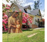 Drapeau de jardin double face « Jésus et la petite fille » style C, 28 x 40 pouces, décoration extérieure