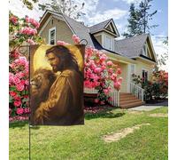 Drapeau de jardin double face « Jésus priant avec un lion » style B, 28 x 40 pouces, décoration extérieure