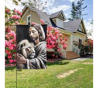 Drapeau de jardin double face Jésus tenant un lion, 28 x 40 pouces, décoration extérieure