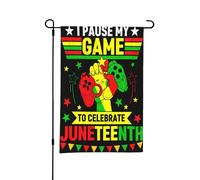 Drapeau de jardin double face « Juneteenth » : j'ai mis mon jeu en pause pour célébrer Juneteenth. Petits drapeaux pour cour, adaptés à l'extérieur ou au jardin, décoration de patio, 45,7 x 30,5 cm.