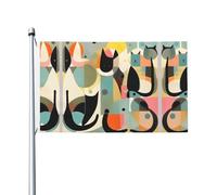 Drapeau de jardin double face motif chat art moderne du milieu du siècle, 90 x 150 cm - Convient pour une utilisation toute l'année, décoration de porches, balcons et terrasses | Mât non inclus.