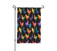 Drapeau de jardin double face motif coqs et poules colorées, idéal pour l'extérieur ou le jardin, décoration de patio, 45,7 x 30,5 cm