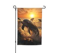 Drapeau de jardin double face motif dauphin et coucher de soleil - 30,5 x 45,7 cm - Bannière extérieure saisonnière pour printemps, été, pelouse, porche, décoration d'intérieur, petit drapeau de