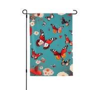 Drapeau de jardin double face Poule avec papillons volants parmi fleurs 71 x 102 cm, bannière décorative pour porche, pelouse, terrasse, toutes saisons