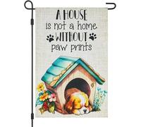 Drapeau de jardin double face pour chien Printemps été Chiot Chien A House Is Not A Home Without Paw Prints Petit Vertical F