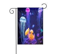 Drapeau de jardin double face pour décoration de terrasse, bannière de cour de 45 x 30 cm, drapeau de jardin méduses colorées pour l'extérieur, drapeau extérieur durable résistant à la décoloration