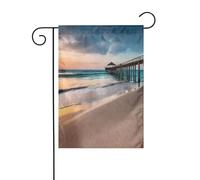 Drapeau de jardin double face pour décoration de terrasse, bannière de cour de 45 x 30 cm, drapeau de jardin au coucher du soleil et pont pour extérieur, drapeau d'extérieur durable résistant à la