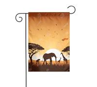 Drapeau de jardin double face pour décoration de terrasse, bannière de cour de 45 x 30 cm, drapeau de jardin éléphant girafe coucher de soleil pour extérieur, drapeau extérieur durable résistant à la