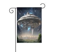 Drapeau de jardin double face pour décoration de terrasse, bannière de cour de 45 x 30 cm, drapeau de jardin OVNI la nuit pour l'extérieur, drapeau extérieur durable résistant à la décoloration pour