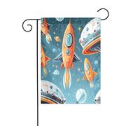Drapeau de jardin double face pour décoration de terrasse, bannière de cour de 45 x 30 cm, drapeau de jardin de fusées de dessin animé pour l'extérieur, drapeau extérieur durable résistant à la