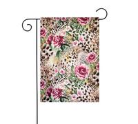 Drapeau de jardin double face pour extérieur 45 x 30 cm, animal tigre, léopard, rose, bannière décorative pour extérieur, toutes saisons, pour terrasse, pelouse, ferme, maison de vacances, drapeau