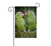 Drapeau de jardin double face pour extérieur 45 x 30 cm, deux perroquets verts palmier, bannière décorative d'extérieur pour terrasse, pelouse, ferme, résistant à la décoloration, drapeau de maison de