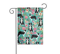 Drapeau de jardin double face pour extérieur 45 x 30 cm, fleurs de border collie, bannière décorative d'extérieur pour terrasse, pelouse, ferme, résistant à la décoloration, drapeau de maison de