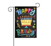 Drapeau de jardin double face pour extérieur 45 x 30 cm, grand gâteau « Happy Birthday », bannière décorative d'extérieur pour terrasse, pelouse, ferme, résistant à la décoloration, drapeau de maison