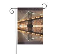 Drapeau de jardin double face pour extérieur 45 x 30 cm, pont de New York Manhattan Night, bannière décorative d'extérieur toutes saisons pour terrasse, pelouse, ferme, maison de vacances, drapeau