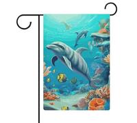 Drapeau de jardin double face pour fond marin, poisson corail, dauphins, 30,5 x 45,7 cm, drapeau extérieur, drapeau de jardin, décorations saisonnières pour les vacances