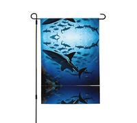 Drapeau de jardin double face requins marteaux 71,1 x 101,6 cm (léger) - Impression intégrale vibrante pour cour, jardin, terrasse ou porche