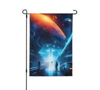 Drapeau de jardin double face Science Fiction Future Print - Bannière de vacances à suspendre pour décoration de cour 31,8 x 45,7 cm