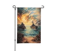 Drapeau de jardin double face style B, peinture à l'huile de la bataille d'Okinawa, 30,5 x 45,7 cm, décoration extérieure