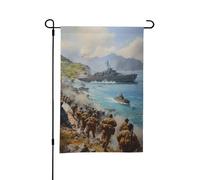 Drapeau de jardin double face style C, peinture à l'huile de la bataille d'Okinawa, 30,5 x 45,7 cm, décoration extérieure