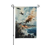 Drapeau de jardin double face style D, peinture à l'huile de la bataille d'Okinawa, 30,5 x 45,7 cm, décoration extérieure