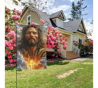 Drapeau de jardin double face style E, peinture murale chrétienne « La Divine Miséricorde de Dieu », décoration extérieure de jardin, 28 x 40 pouces