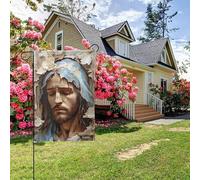 Drapeau de jardin double face style F, images murales de Jésus, décoration extérieure de jardin, 28 x 40 pouces