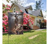 Drapeau de jardin double face style G, peinture murale chrétienne « La Divine Miséricorde de Dieu », décoration extérieure de jardin, 28 x 40 pouces