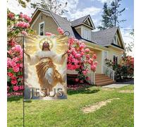 Drapeau de jardin double face style Q, peinture murale chrétienne « La Divine Miséricorde de Dieu », décoration extérieure de jardin, 28 x 40 pouces