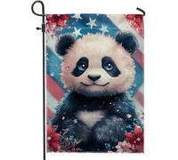 Drapeau de jardin d'ours patriotique, drapeau floral rouge, blanc et bleu pour la décoration de la maison, drapeau en toile de jute double face, décoration d'été en plein air, 12 x 18 pouces