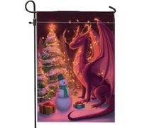 Drapeau de jardin dragon - Arbre de Noël fantaisie - Bonhomme de neige - En toile de jute rouge - Double face - Pour extérieur, pelouse, porche, terrasse, entrée - 30,5 x 45,7 cm
