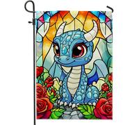 Drapeau de jardin dragon bleu, drapeau coloré en verre teinté pour décoration d'intérieur, drapeau décoratif double face pour pelouse pour printemps été décoration extérieure 30,5 x 45,7 cm