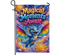 Drapeau de jardin Dragon - Bulles arc-en-ciel fantaisies - Bleu - Double face - Décoration extérieure pour extérieur, porche, pelouse, patio, terrasse - 30,5 x 45,7 cm