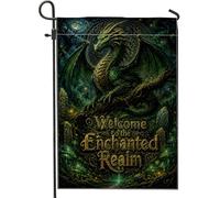 Drapeau de jardin dragon - Champignons mystiques fantastiques - Vert - Double face - En toile de jute - Pour extérieur, porche, pelouse, patio, terrasse - 30,5 x 45,7 cm