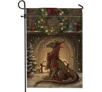 Drapeau de jardin dragon - Couronne de Noël fantaisie - Arbre de Noël - Vert - Double face - Décoration extérieure pour extérieur, terrasse, pelouse, porche, balcon - 30,5 x 45,7 cm