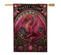 Drapeau de jardin dragon enchanté printemps été, créature fantaisie pêche, bannière de cour, bannière double face en toile de jute pour décoration de pelouse extérieure, 71,1 x 101,6 cm