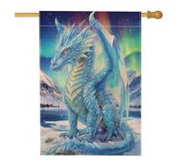 Drapeau de jardin dragon fantaisie d'hiver, bannière de décoration extérieure bleue créature mythique, drapeau de cour double face en toile de jute, décoration de pelouse de vacances, 71,1 x 101,6 cm